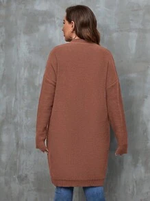 SHEIN Franclia Plus Cable Knit Drop Shoulder Cardigan - Brown - View 3