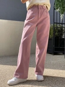 DAZY Chất rắn Quần legging thẳng - Hồng - Xem 1