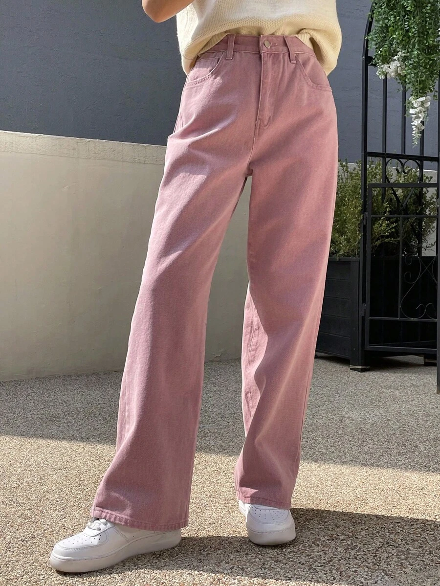 DAZY Chất rắn Quần legging thẳng - Hồng - Xem 1