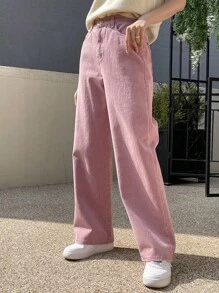 DAZY Chất rắn Quần legging thẳng - Hồng - Xem 3