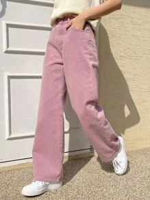 DAZY Chất rắn Quần legging thẳng - Hồng - Xem 4