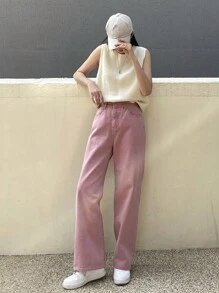 DAZY Chất rắn Quần legging thẳng - Hồng - Xem 5