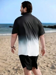 Manfinity Homme Men Plus Loose Fit Ombre Print Shirt & Shorts - Black and White - View 2