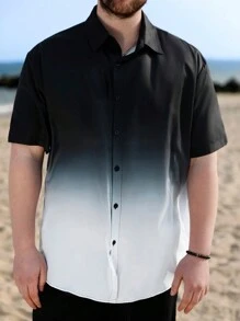 Manfinity Homme Men Plus Loose Fit Ombre Print Shirt & Shorts - Black and White - View 7
