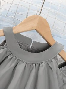 SHEIN Đầm bé gái Viên lá sen màu trơn Dễ thương - Xám - Xem 3