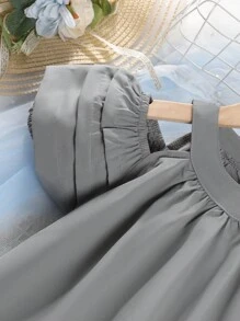 SHEIN Đầm bé gái Viên lá sen màu trơn Dễ thương - Xám - Xem 5