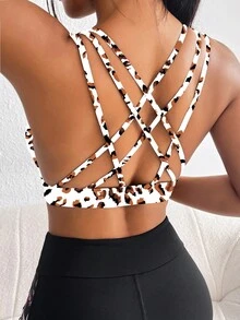 Yoga Trendy Áo lót thể thao Nữ Tất cả trên in - trắng - Xem 2