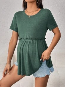 SHEIN Maternity Frill Trim Peplum Tee - Green - View 3