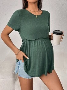SHEIN Maternity Frill Trim Peplum Tee - Green - View 6