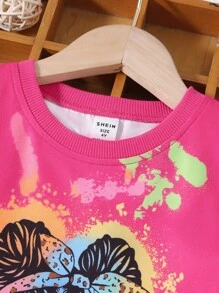 Cô Gái Trẻ Đồ họa chữ và số Áo thun & quần đùi - Màu Hồng Tươi - Xem 4