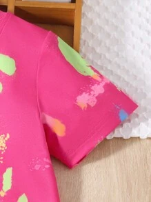 Cô Gái Trẻ Đồ họa chữ và số Áo thun & quần đùi - Màu Hồng Tươi - Xem 5