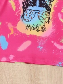 Cô Gái Trẻ Đồ họa chữ và số Áo thun & quần đùi - Màu Hồng Tươi - Xem 6
