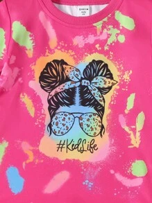 Cô Gái Trẻ Đồ họa chữ và số Áo thun & quần đùi - Màu Hồng Tươi - Xem 7