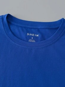 INAWLY 素色圓領短款T恤 - 藍色 - 查看 4