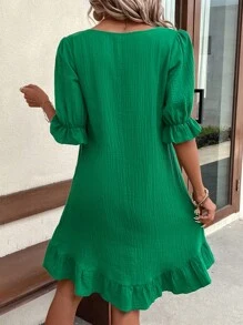 SHEIN LUNE Đầm Xù Viên lá sen màu trơn Dễ thương - màu xanh lá - Xem 2