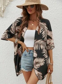 Swim Vcay 热带印花前开和服夏季