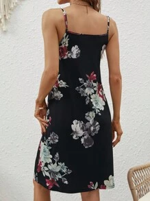 SHEIN VCAY Floral Print Cami Dress - Black - View 2