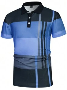 Manfinity Homme Men Striped Print Colourblock Polo Shirt - Multicolor - View 3