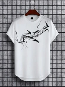 Manfinity Homme Nam In chim Hem cao thấp Áo thun - trắng - Xem 1