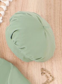 SHEIN Chicas Vestido camisero con diseño de solapa & Accesorio Sombrero - Verde militar - Ver 4