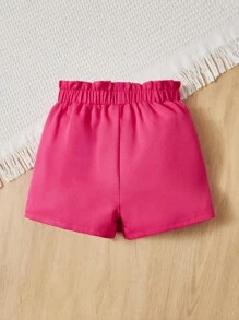 SHEIN Quần Short Gái Trọn gói Nơ trước Quần paper-bag màu trơn Dễ thương - Màu Hồng Tươi - Xem 2