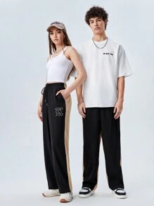 SWAVVY 1入組字母圖案腰部抽繩直筒褲 - 彩色 - 查看 7