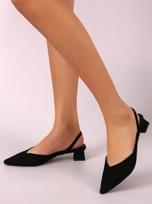 Fall/Winter Women's Fashion Versatile Black Plus Size Bow Crystal Pointed Toe Comfortable Minimalist Elegant Slingback High Heel Pumps,Elegant,Party - Black - View 3