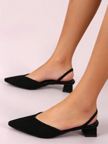 Fall/Winter Women's Fashion Versatile Black Plus Size Bow Crystal Pointed Toe Comfortable Minimalist Elegant Slingback High Heel Pumps,Elegant,Party - Black - View 5