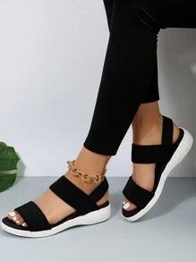 女性雙帶運動涼鞋,運動夏天黑色織物涼鞋 - 黑色 - 查看 3