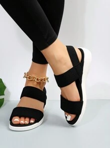 女性雙帶運動涼鞋,運動夏天黑色織物涼鞋 - 黑色 - 查看 4