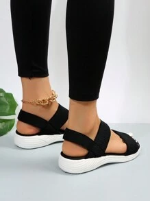 女性雙帶運動涼鞋,運動夏天黑色織物涼鞋 - 黑色 - 查看 6