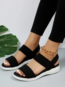 女性雙帶運動涼鞋,運動夏天黑色織物涼鞋 - 黑色 - 查看 7