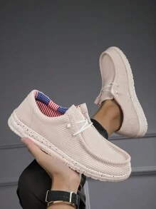 男士繫帶船鞋,休閒戶外卡其色織物樂福鞋 - 卡其色 - 查看 1