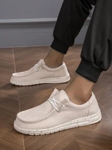 男士繫帶船鞋,休閒戶外卡其色織物樂福鞋 - 卡其色 - 查看 3