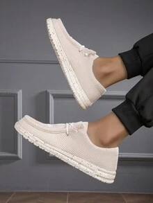 男士繫帶船鞋,休閒戶外卡其色織物樂福鞋 - 卡其色 - 查看 4