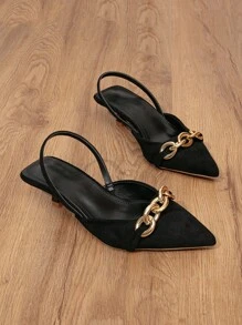 Women's Elegant And Simple Shoes With Bright Buckle High Heels - Black - View 3