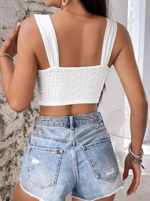 SHEIN VCAY Top de tirantes crop fruncido delantero - Blanco - Ver 2