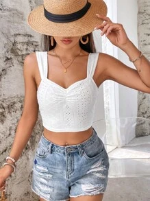 SHEIN VCAY Top de tirantes crop fruncido delantero - Blanco - Ver 6