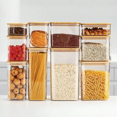 SHEIN Basic living 1 件透明食品储存罐，带竹盖，适用于面粉、谷物、糖、茶、咖啡豆、零食、圣诞节节日礼物