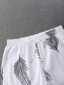 Manfinity RSRT Hombres con estampado de hoja Camisa & de cintura con cordón Shorts sin camiseta - Blanco - Ver 3