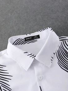 Manfinity RSRT Hombres con estampado de hoja Camisa & de cintura con cordón Shorts sin camiseta - Blanco - Ver 4