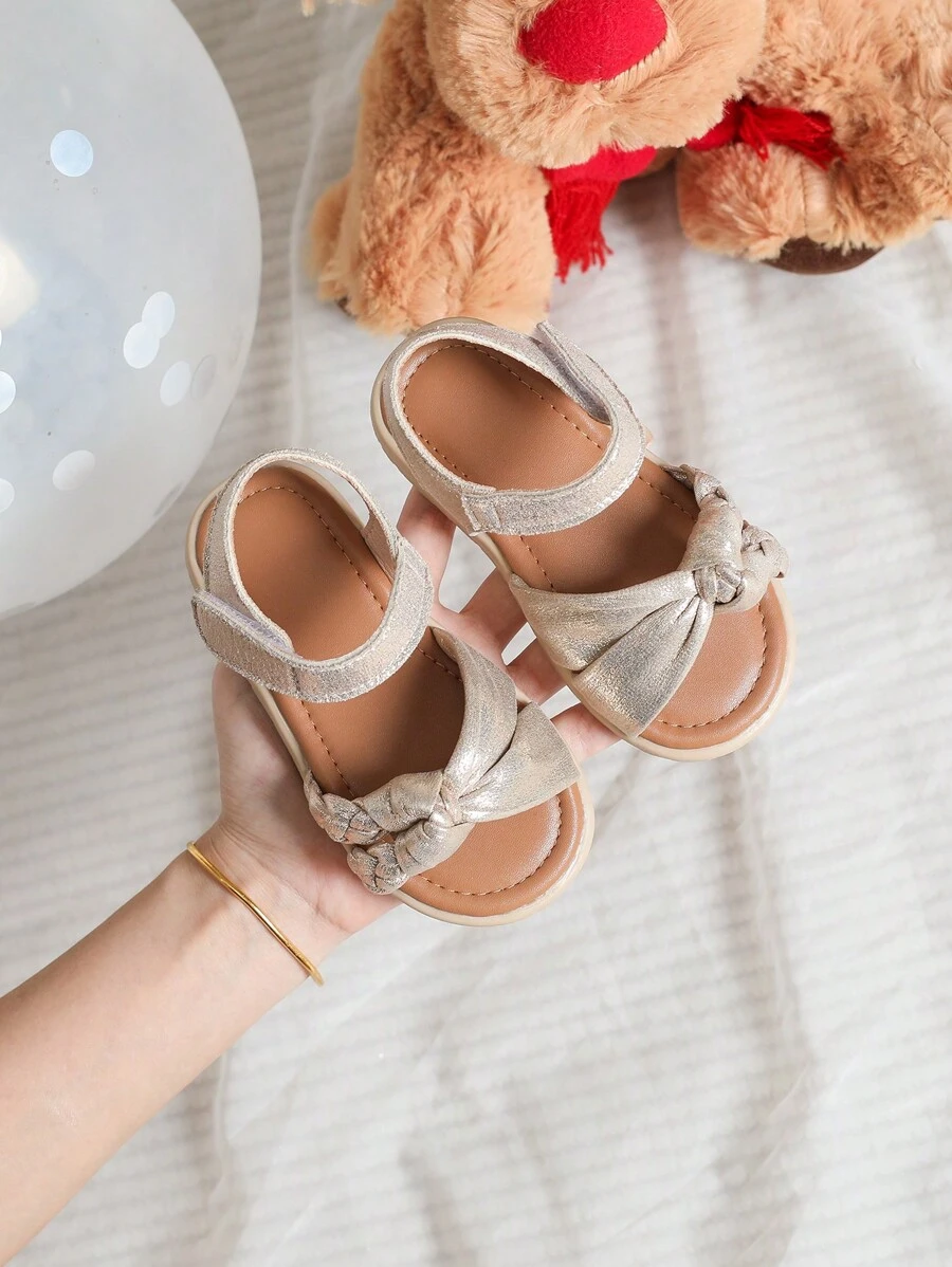 女嬰編織透氣露趾涼鞋適合夏天 - 金色 - 查看 1