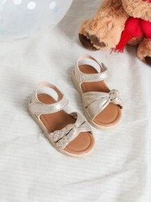 女嬰編織透氣露趾涼鞋適合夏天 - 金色 - 查看 4