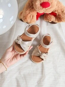 女嬰編織透氣露趾涼鞋適合夏天 - 金色 - 查看 5