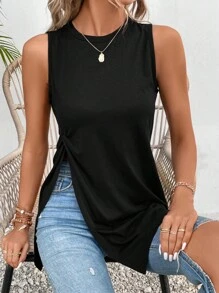 SHEIN Frenchy Áo khoác và áo lót dành cho xe tăng nữ Chia màu trơn Giải trí - màu đen - Xem 6