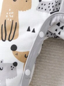 男嬰卡通圖案包腳連體睡衣和帽和手套