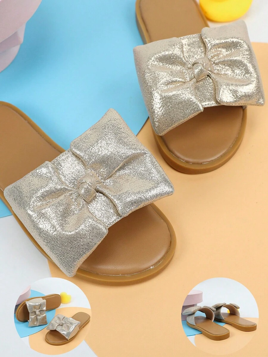 Girls Bow Decor Non Slip Slippers For Outdoor - Gold - View 1