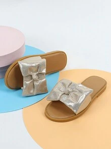 Girls Bow Decor Non Slip Slippers For Outdoor - Gold - View 4