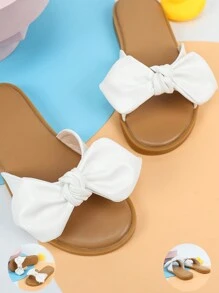 Girls Knot Decor Non Slip Slippers For Outdoor - White - View 1