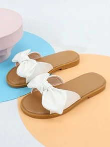 Girls Knot Decor Non Slip Slippers For Outdoor - White - View 4